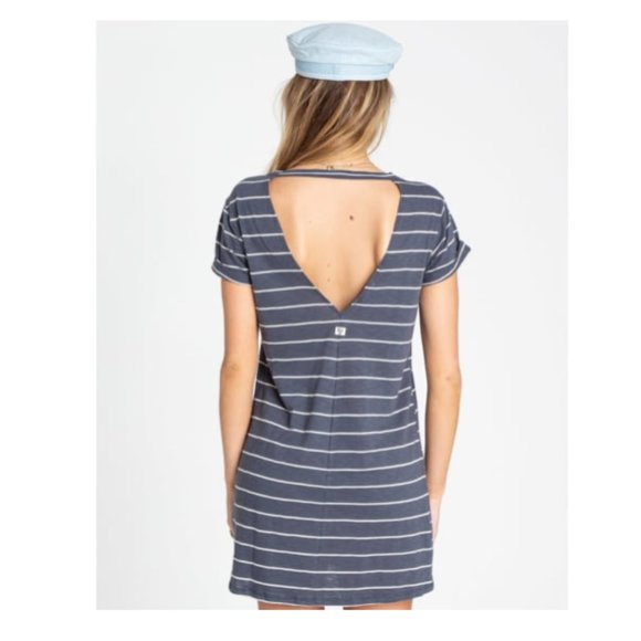 🛍 2 for $25! 🛍 Billabong - Striped Blue Coast - Nautical Tee Dress XS - Picture 1 of 9
